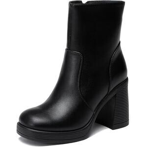 Womens 90s Y2K Goth Fairy Grunge Chunky‎ High Heel Square Toe Zip Up Ankle Boots